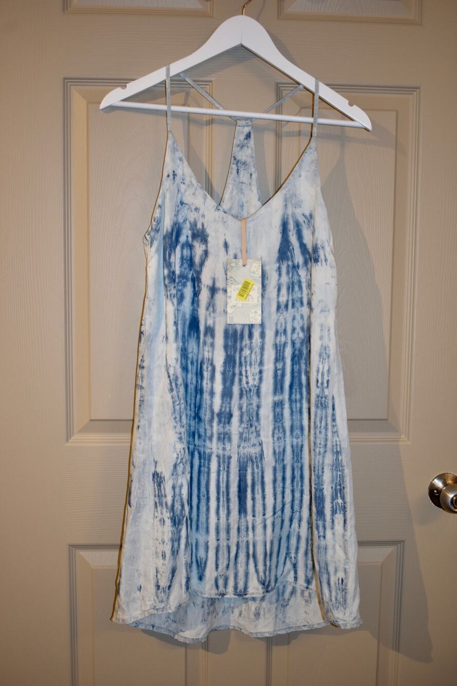 Chelsea & Violet Bamboo Tie Blue White Tie-Dye Tencel Dress S NWT